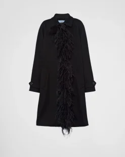 Mujer Prada CHAQUETAS Y ABRIGOS^Abrigo De Botonadura Simple En Cachemir Con Plumas