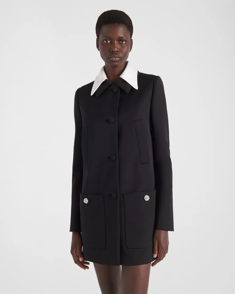 Mujer Prada CHAQUETAS Y ABRIGOS^Abrigo De Botonadura Simple En Satén De Lana Con Cuello