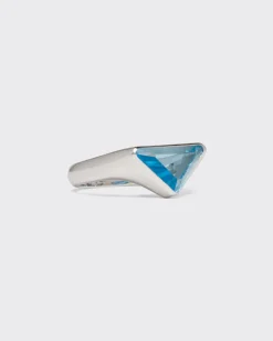 Hombre Prada JOYAS DE PLATA^Anillo Con Logo Y Topacio Azul Suizo