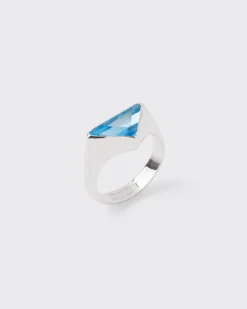 Hombre Prada JOYAS DE PLATA^Anillo Con Logo Y Topacio Azul Suizo
