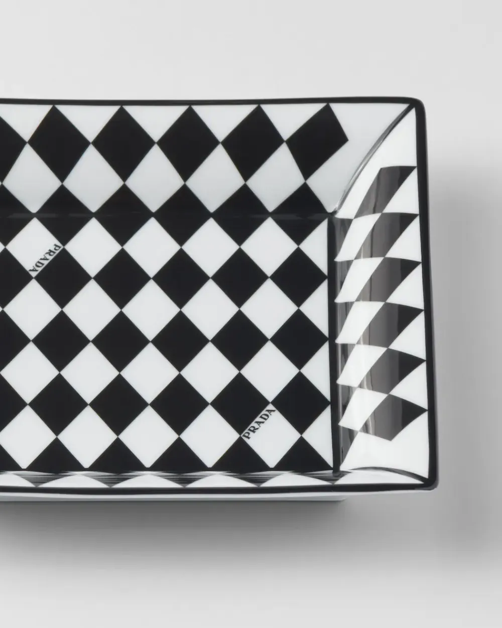 Prada VELAS AROMÁTICAS Y OBJETOS DECORATIVOS^Bandeja Cuadrada Grande De Porcelana Para Llaves - Checkerboard