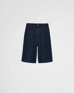 Hombre Prada TEJIDO VAQUERO^Bermudas De Denim Ligero