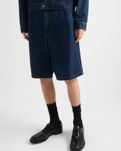 Hombre Prada TEJIDO VAQUERO^Bermudas De Denim Ligero