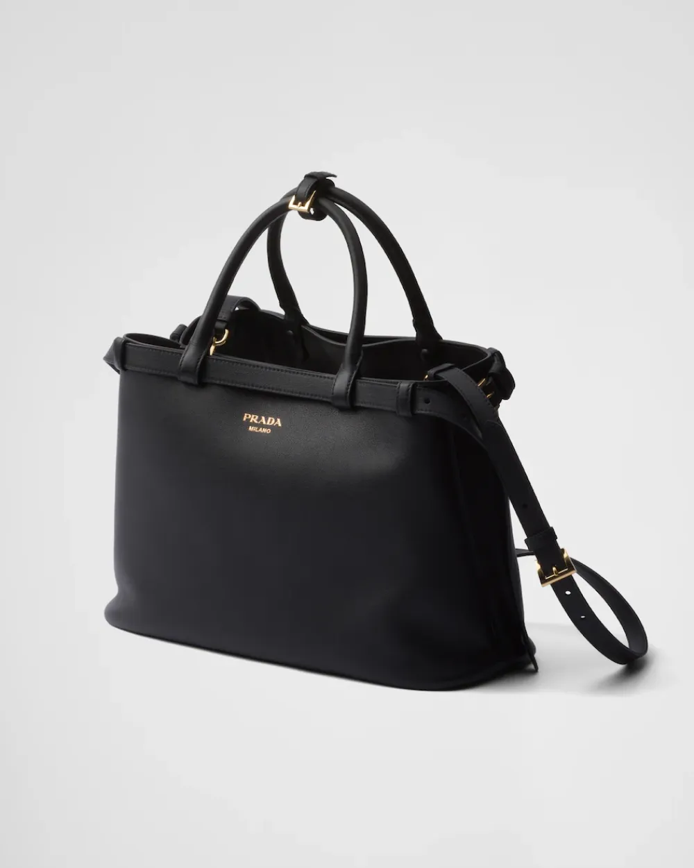 Mujer Prada PRADA BUCKLE|BOLSOS CON ASA SUPERIOR^Bolso Mediano De Piel Buckle Con Cinturón Doble