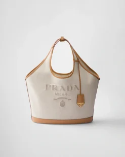 Mujer Prada PRADA SUMMER BAGS|BOLSOS GRANDES^Bolso Tote Grande De Mezcla De Lino Y Piel
