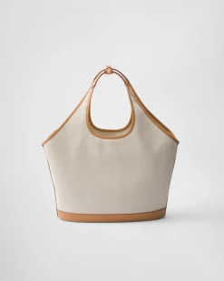 Mujer Prada PRADA SUMMER BAGS|BOLSOS GRANDES^Bolso Tote Grande De Mezcla De Lino Y Piel