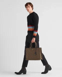 Hombre Prada BOLSOS GRANDES^Bolso Tote Symbole De Tela Bordada