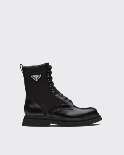 Hombre Prada BOTAS^Botines De Re-nylon Y Piel Rois Cepillada