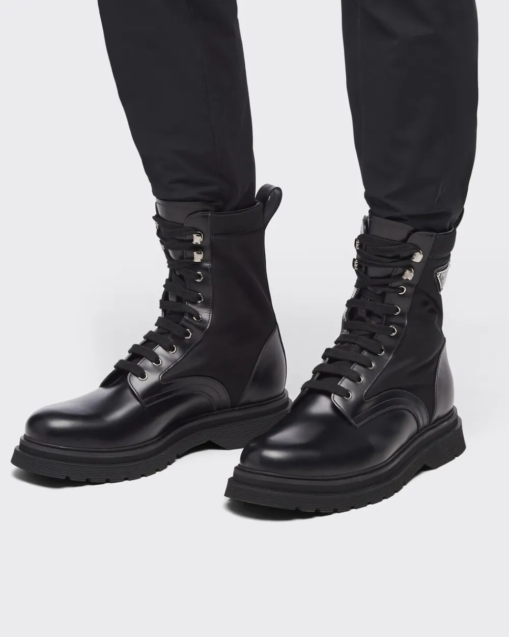 Hombre Prada BOTAS^Botines De Re-nylon Y Piel Rois Cepillada