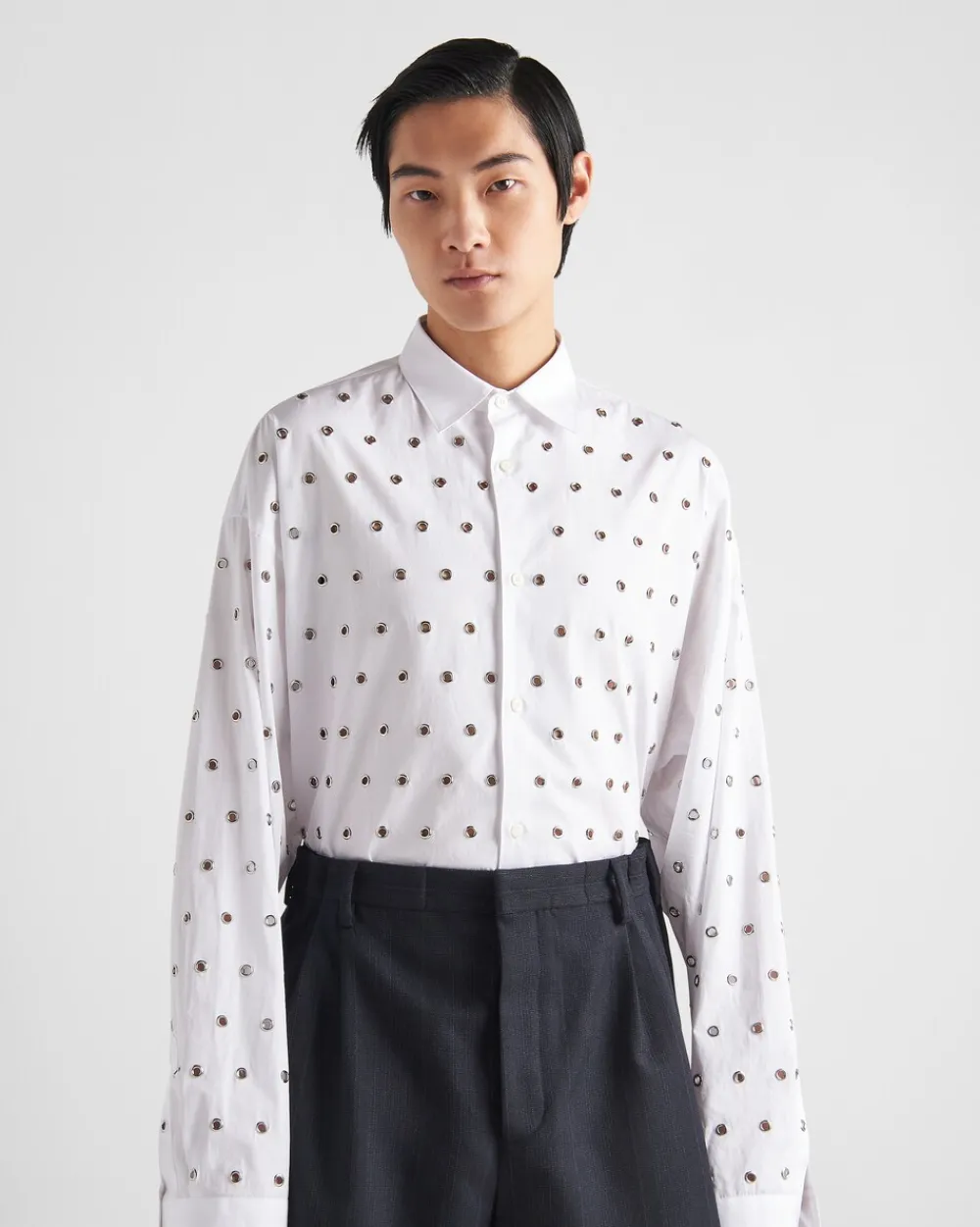 Hombre Prada CAMISAS^Camisa De Algodón Con Arandelas