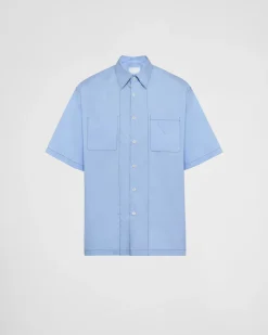 Hombre Prada CAMISAS^Camisa De Algodón Elástico De Manga Corta