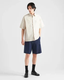 Hombre Prada CAMISAS^Camisa De Algodón Elástico De Manga Corta