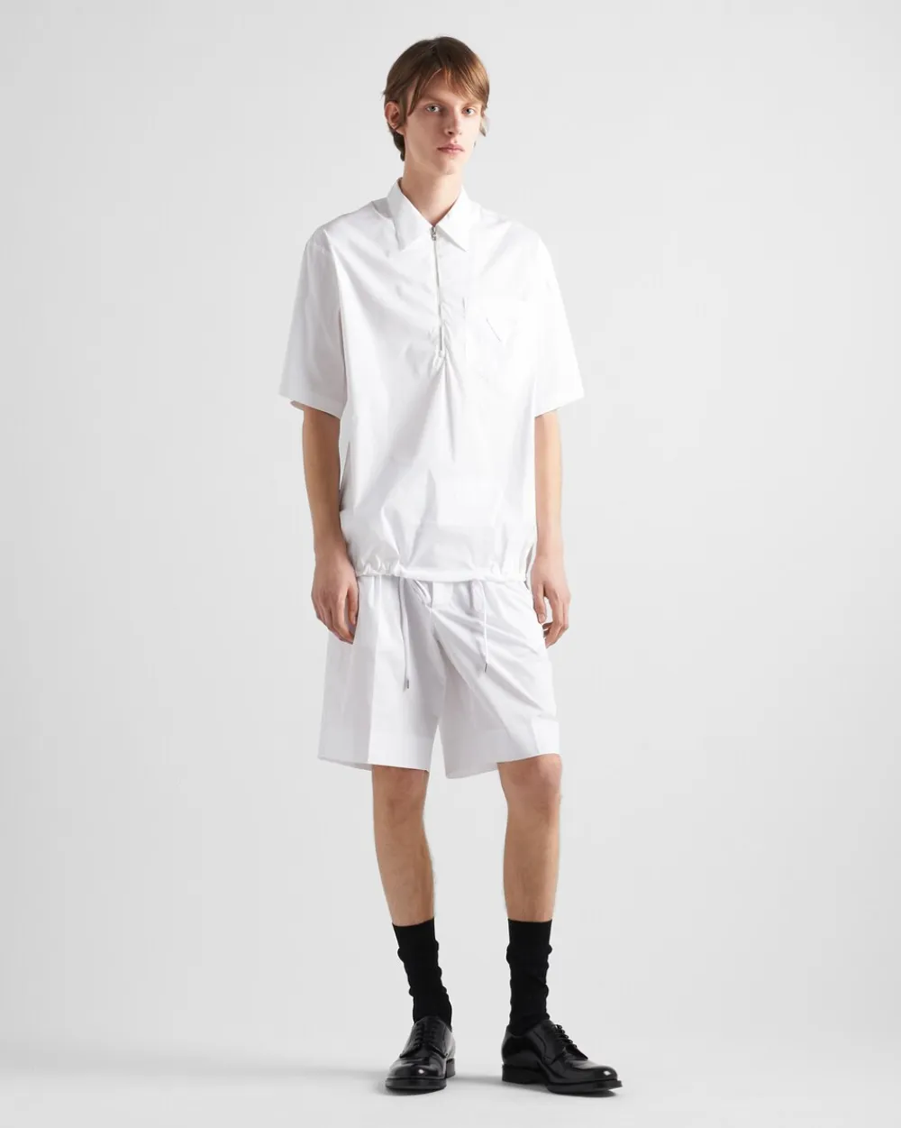 Hombre Prada CAMISAS^Camisa De Algodón Elástico De Manga Corta