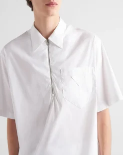 Hombre Prada CAMISAS^Camisa De Algodón Elástico De Manga Corta