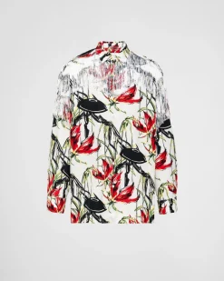 Hombre Prada CAMISAS^Camisa De Algodón Estampada Con Flecos