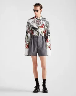 Hombre Prada CAMISAS^Camisa De Algodón Estampada Con Flecos