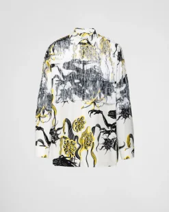 Hombre Prada CAMISAS^Camisa De Algodón Estampada Con Flecos