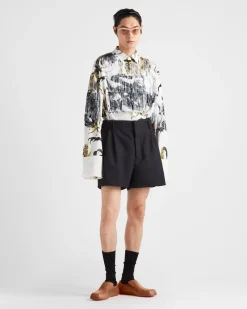 Hombre Prada CAMISAS^Camisa De Algodón Estampada Con Flecos