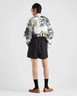 Hombre Prada CAMISAS^Camisa De Algodón Estampada Con Flecos