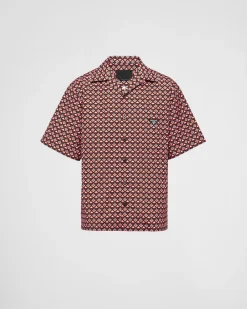 Hombre Prada CAMISAS^Camisa De Algodón Estampado De Manga Corta