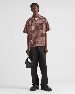 Hombre Prada CAMISAS^Camisa De Algodón Estampado De Manga Corta