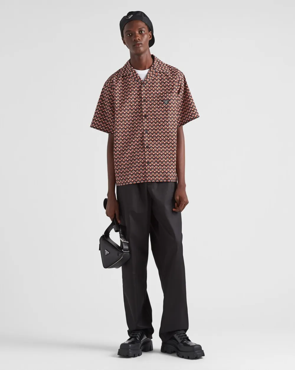 Hombre Prada CAMISAS^Camisa De Algodón Estampado De Manga Corta