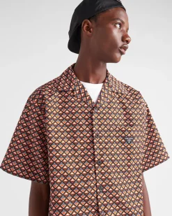Hombre Prada CAMISAS^Camisa De Algodón Estampado De Manga Corta