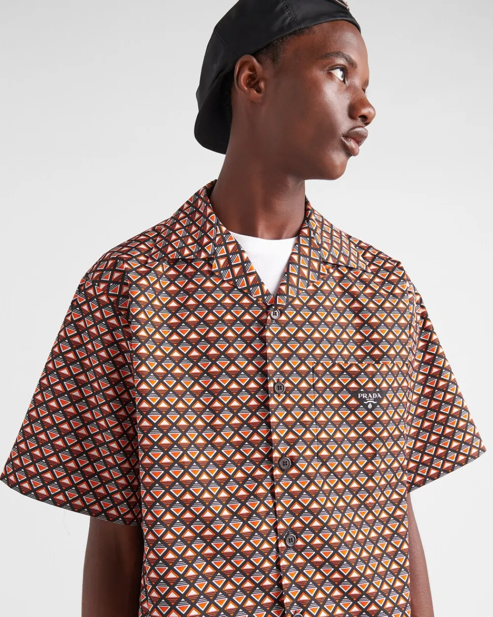 Hombre Prada CAMISAS^Camisa De Algodón Estampado De Manga Corta