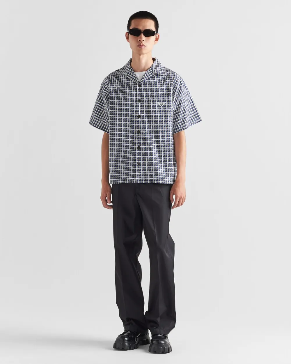 Hombre Prada CAMISAS^Camisa De Algodón Estampado De Manga Corta