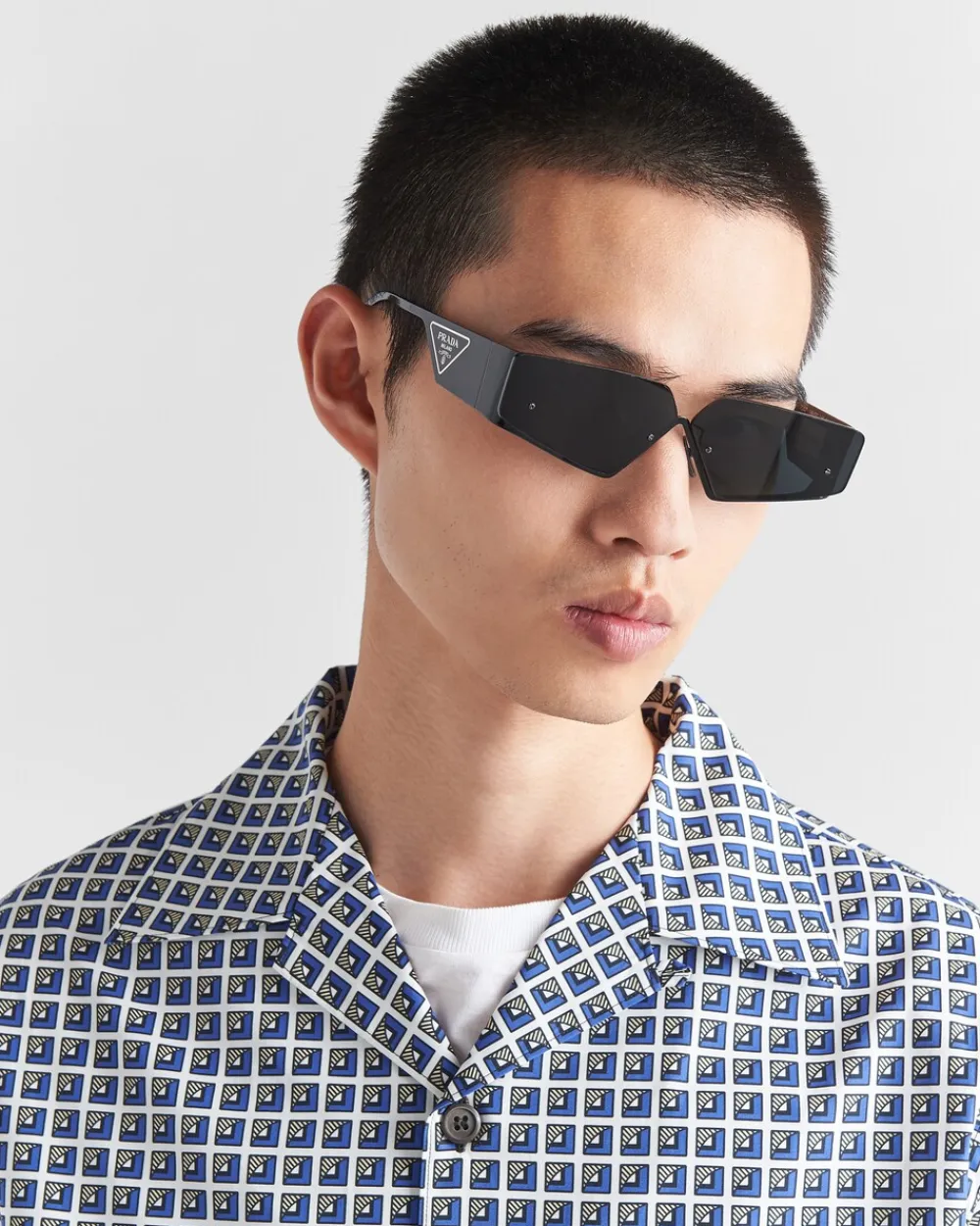 Hombre Prada CAMISAS^Camisa De Algodón Estampado De Manga Corta