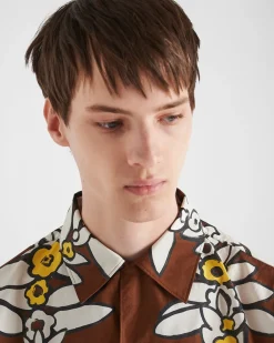 Hombre Prada CAMISAS^Camisa De Algodón Estampado De Manga Corta