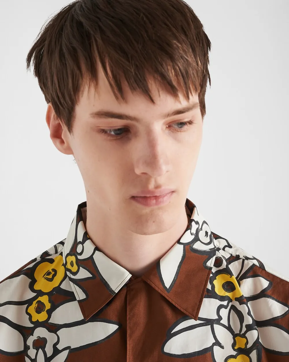 Hombre Prada CAMISAS^Camisa De Algodón Estampado De Manga Corta