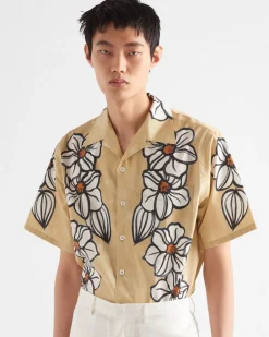 Hombre Prada CAMISAS^Camisa De Algodón Estampado De Manga Corta