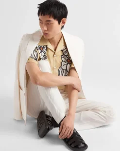 Hombre Prada CAMISAS^Camisa De Algodón Estampado De Manga Corta