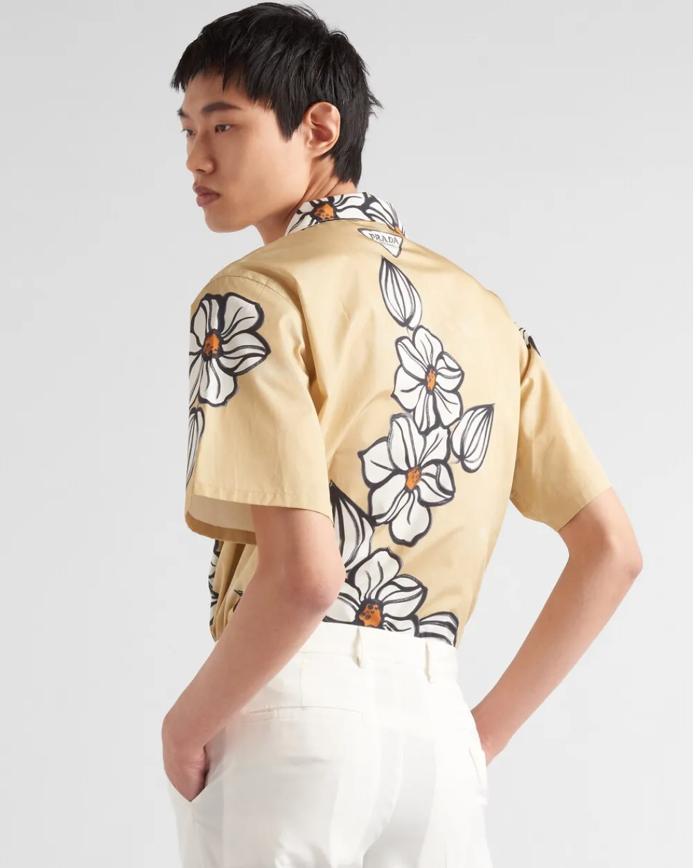 Hombre Prada CAMISAS^Camisa De Algodón Estampado De Manga Corta