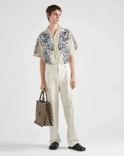 Hombre Prada CAMISAS^Camisa De Algodón Estampado De Manga Corta