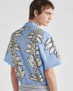 Hombre Prada CAMISAS^Camisa De Algodón Estampado De Manga Corta