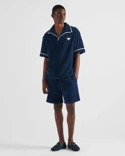 Hombre Prada CAMISAS^Camisa De Algodón Grueso De Manga Corta