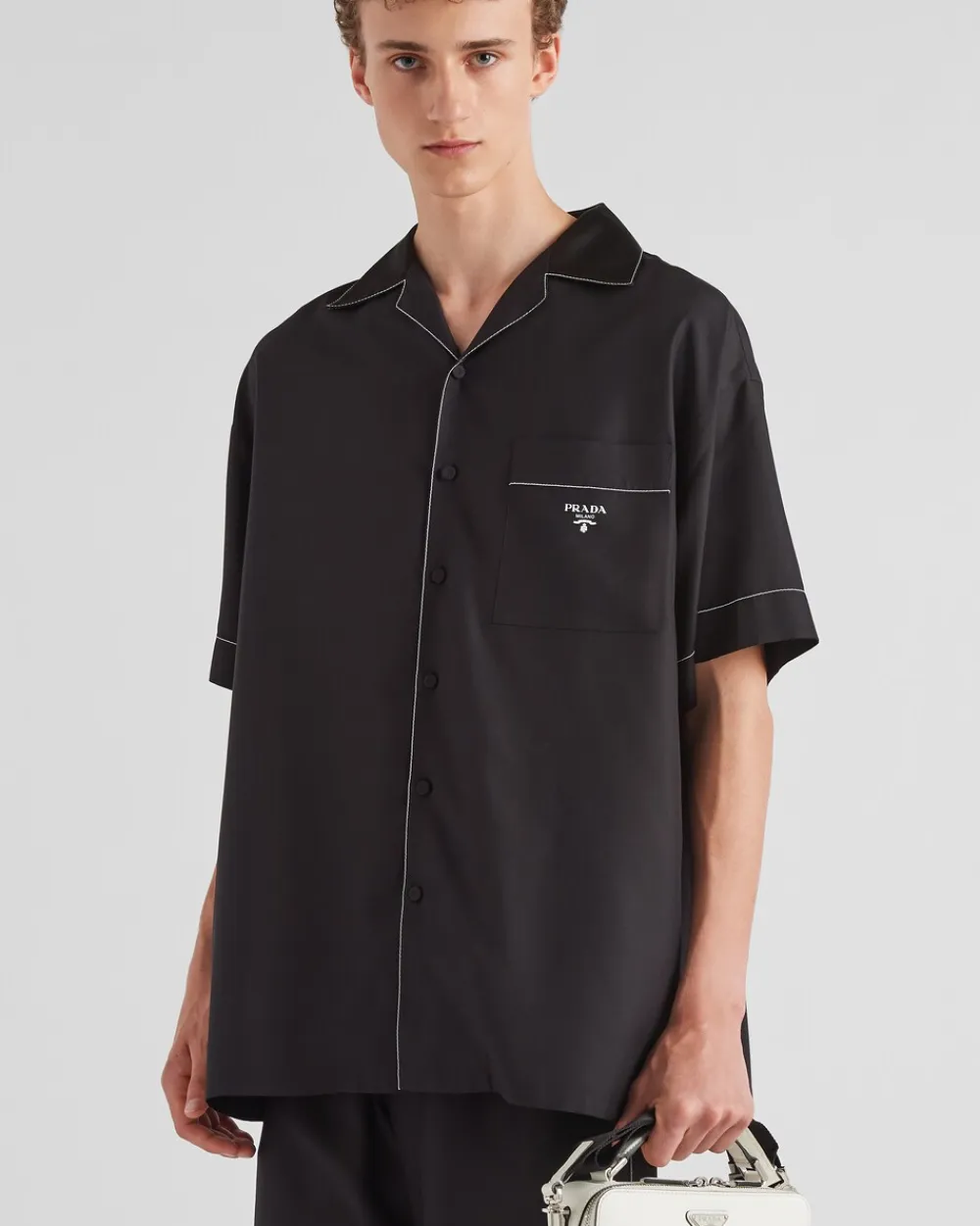 Hombre Prada CAMISAS^Camisa De Manga Corta De Seda