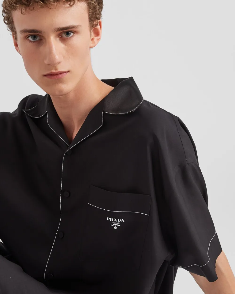 Hombre Prada CAMISAS^Camisa De Manga Corta De Seda