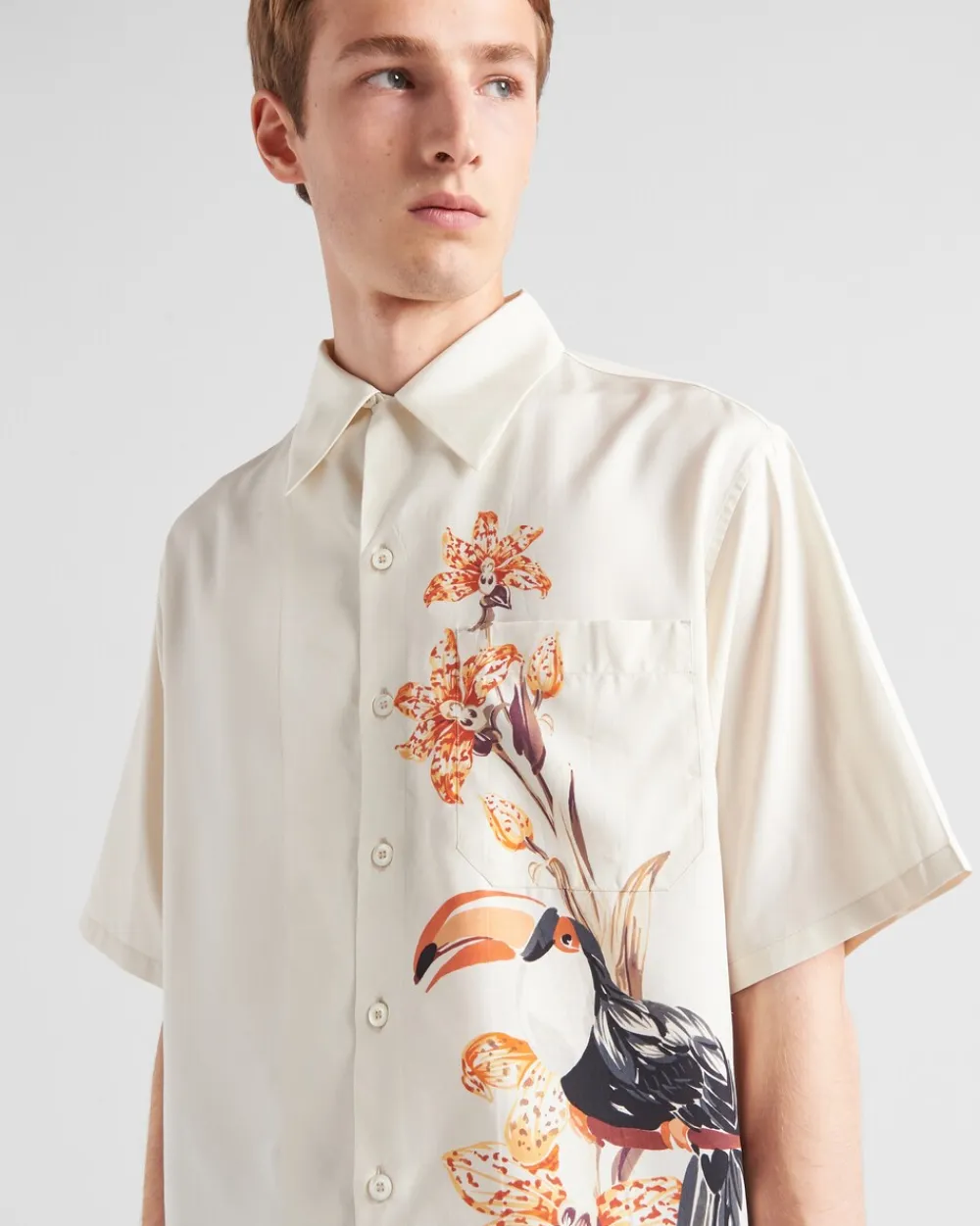 Hombre Prada CAMISAS^Camisa De Manga Corta De Seda