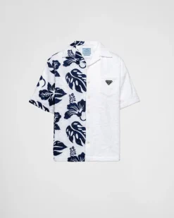 Hombre Prada CAMISAS^Camisa De Manga Corta En Algodón Grueso Double Match