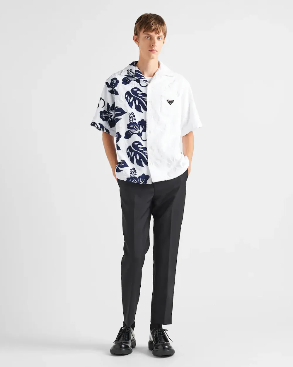 Hombre Prada CAMISAS^Camisa De Manga Corta En Algodón Grueso Double Match