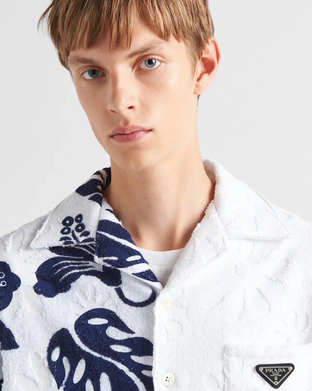 Hombre Prada CAMISAS^Camisa De Manga Corta En Algodón Grueso Double Match