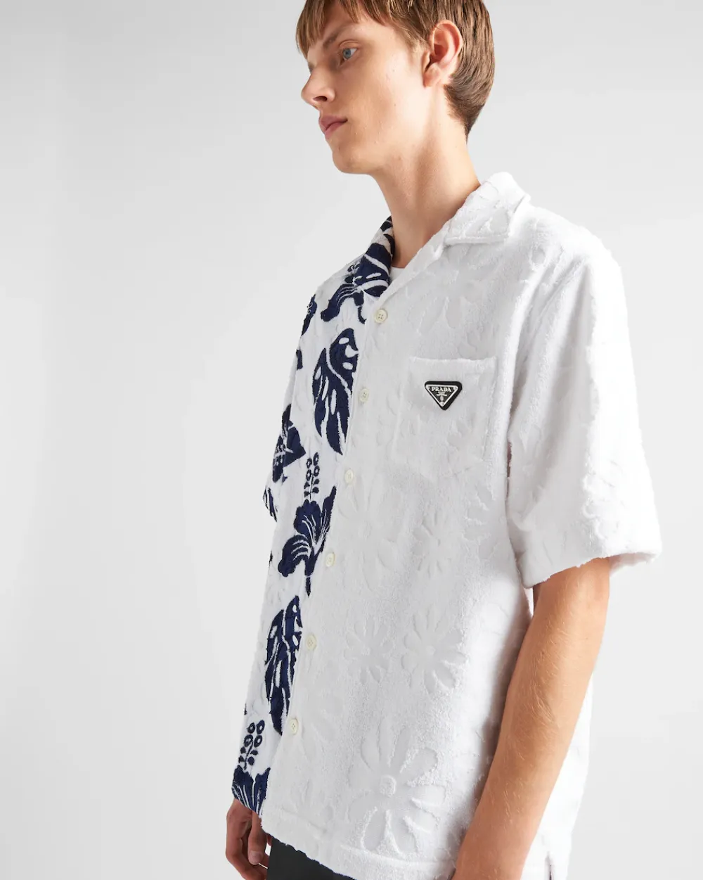 Hombre Prada CAMISAS^Camisa De Manga Corta En Algodón Grueso Double Match
