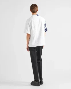 Hombre Prada CAMISAS^Camisa De Manga Corta En Algodón Grueso Double Match