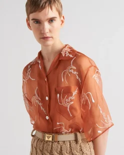 Mujer Prada CAMISAS Y TOPS^Camisa De Organza Bordada