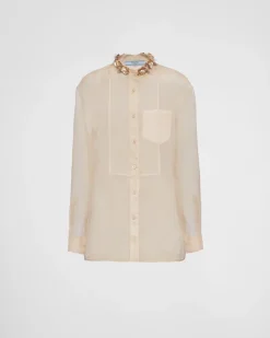 Mujer Prada CAMISAS Y TOPS^Camisa De Organza Bordada