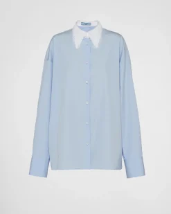 Mujer Prada CAMISAS Y TOPS^Camisa De Popelín Con Cuello De Flecos