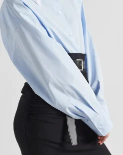 Mujer Prada CAMISAS Y TOPS^Camisa De Popelín Con Cuello De Flecos